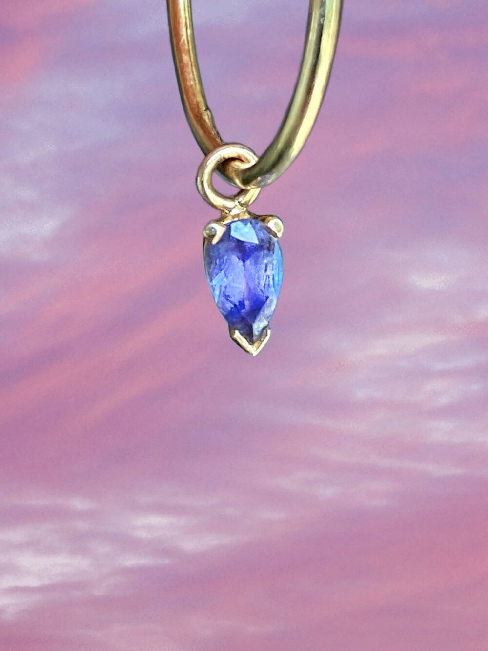 14k Rose Gold Pear Prong Tanzanite BVLA charm - for hoop earrings
